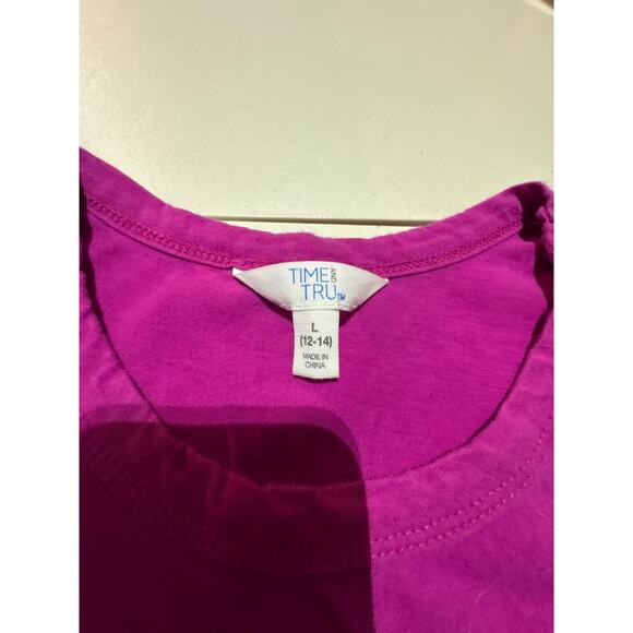 Time and Tru Women’s Pink Tiered Dress Size L 12-14 Short Sleeve Ruffle Hem - Picture 2 of 3